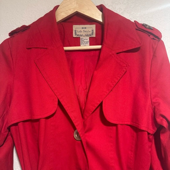 Life Style Vibrant Red Trench Coat - Picture 6 of 7